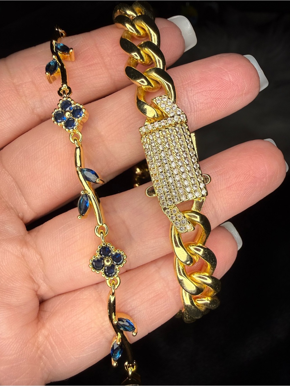 Gold-Tone Blue Stone Bracelet Set - Elegant Women's Jewelry